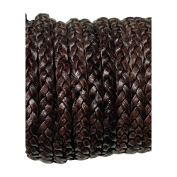 HURT 10m Rzemień 5x2mm PLECIONY PŁASKI CIEMNY BRĄZ VINTAGE skórzany naturalny