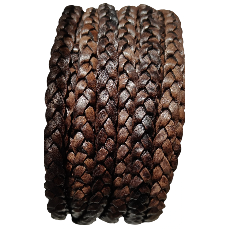 Rzemień PLECIONY PŁASKI 10x3mm CIEMNY BRĄZ VINTAGE