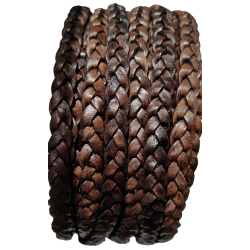 HURT 10m Rzemień 10x3mm PLECIONY PŁASKI CIEMNY BRĄZ VINTAGE skórzany naturalny