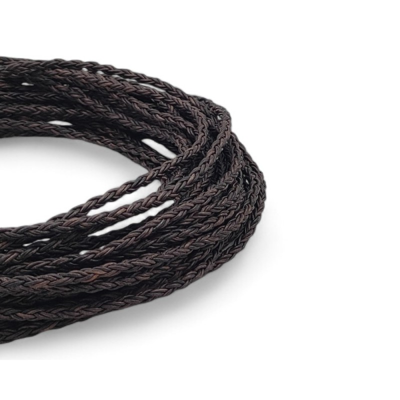 HURT Rzemień 6mm PLECIONY 8-żyłowy CIEMNY BRĄZ VINTAGE 25m skórzany naturalny