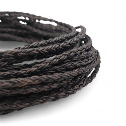 HURT Rzemień 4mm PLECIONY 8-żyłowy CIEMNY BRĄZ VINTAGE 25m skórzany naturalny
